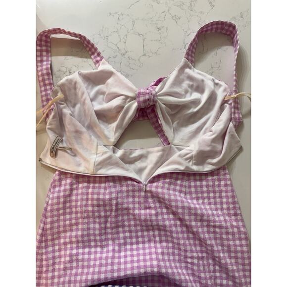 New BCBGeneration Dress XS Gingham Pink White Bow Ruffles Cut Out Summer Barbie - Picture 10 of 15